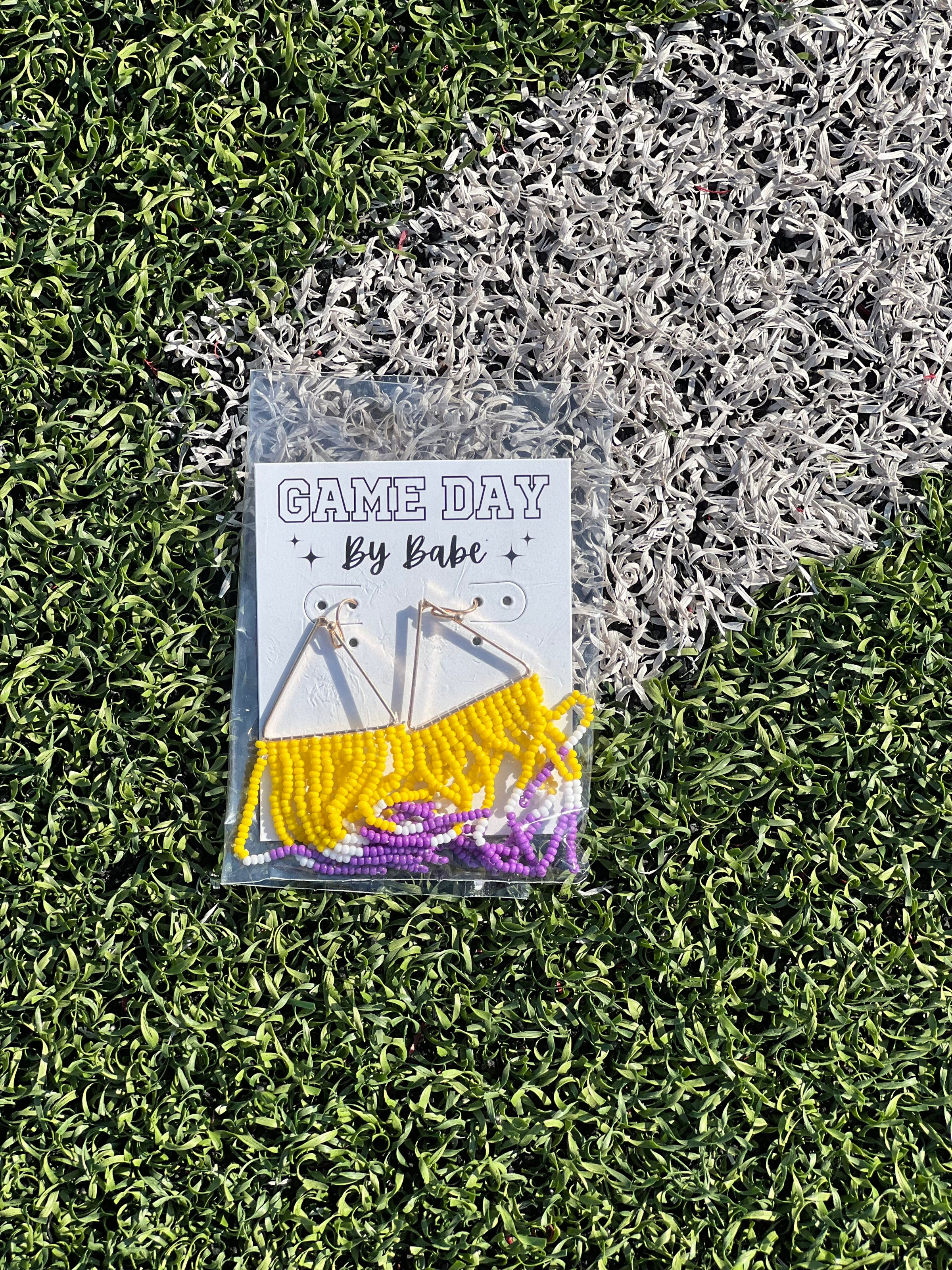 Purple & Gold Fan Fav Beaded Earrings