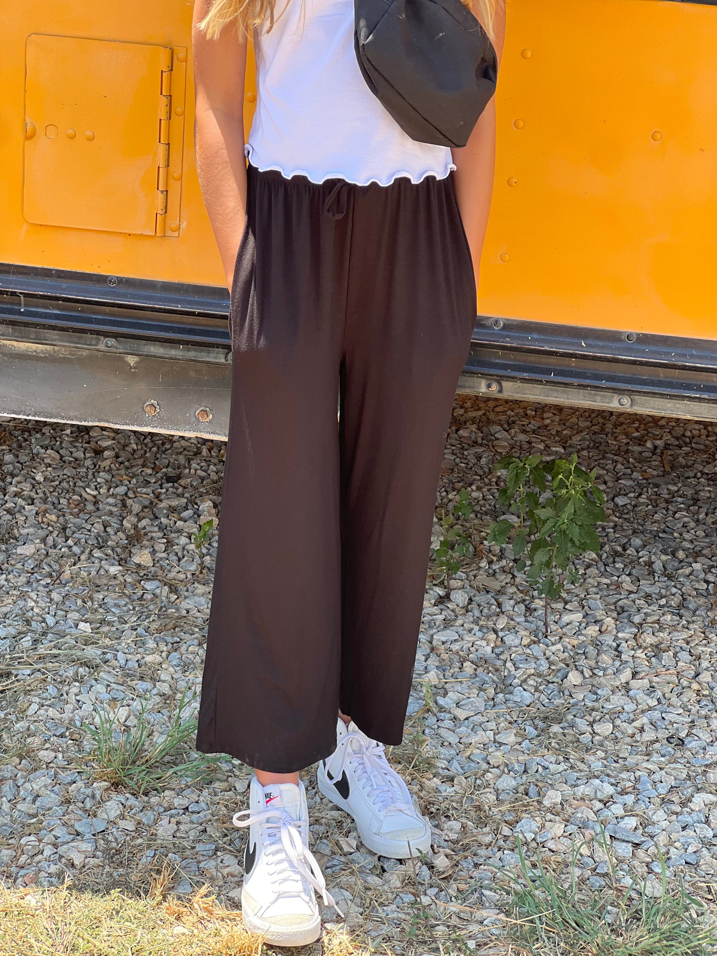 Youth Black Solid Rayon Pants