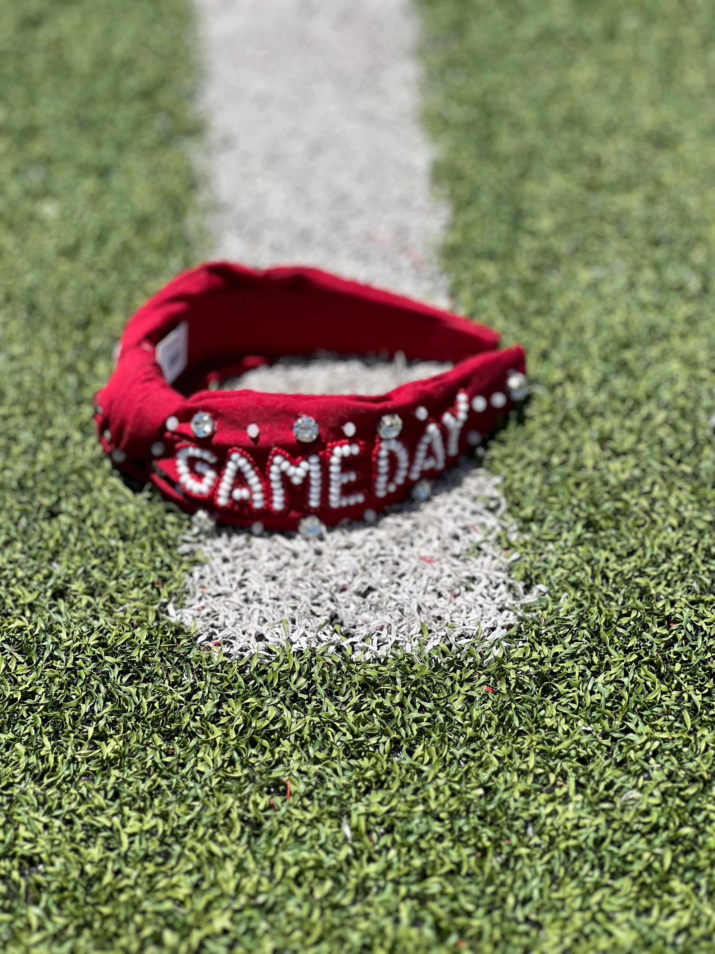 Gameday Maroon & White Bead Seed Headband