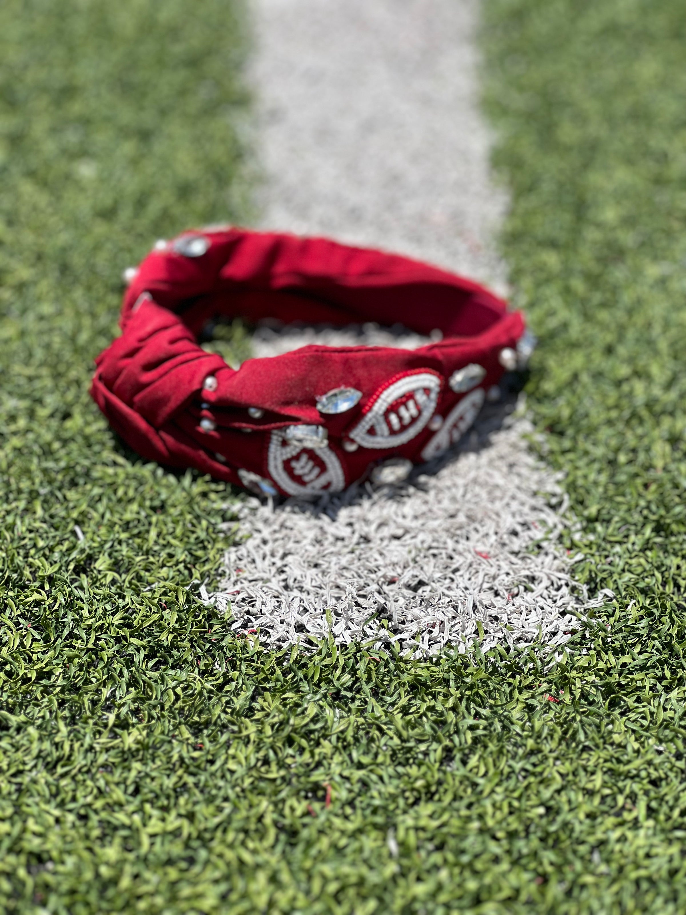 FBall Maroon & White Bead Seed Headband