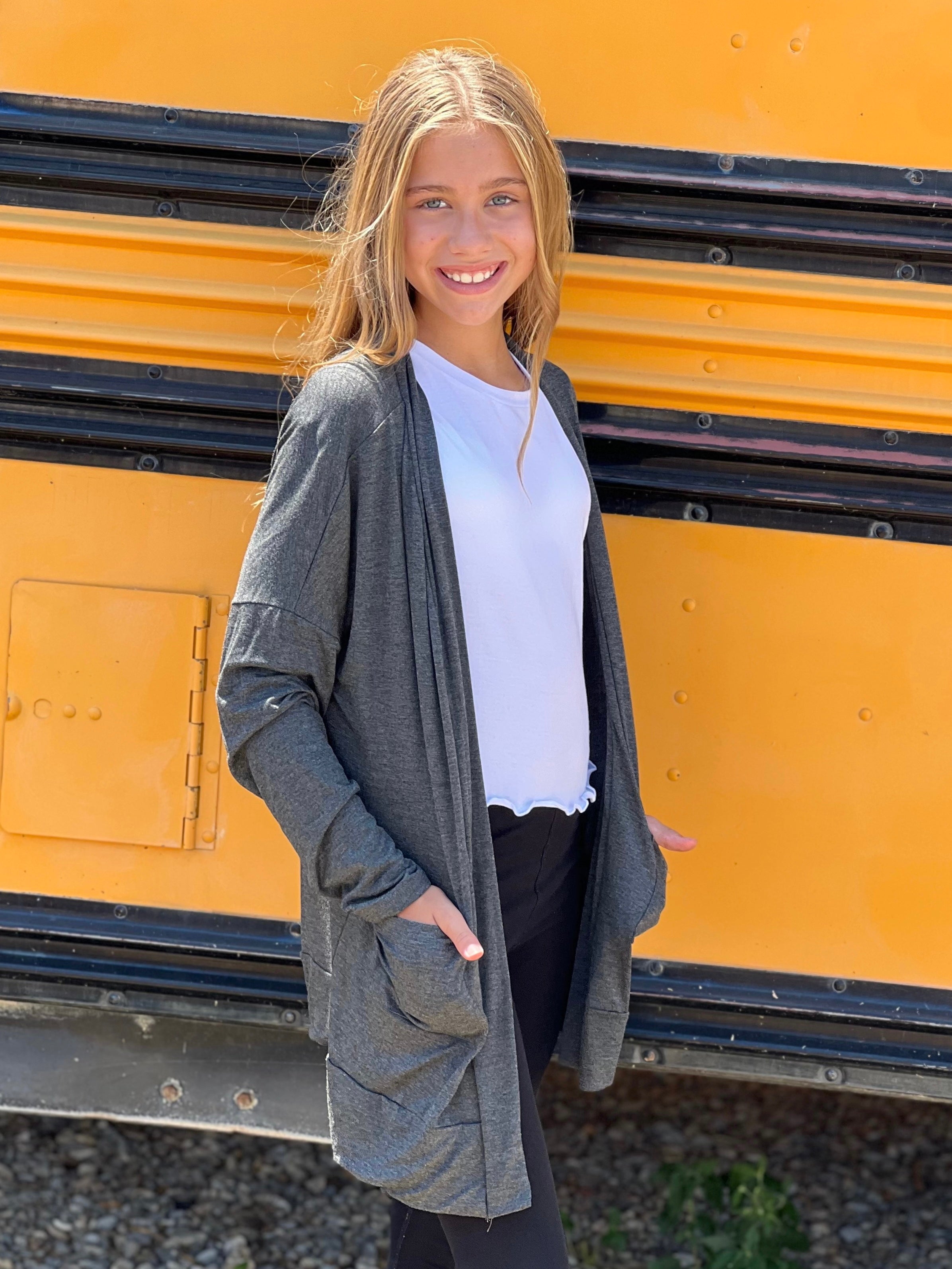 Youth Charcoal Solid Cardigan