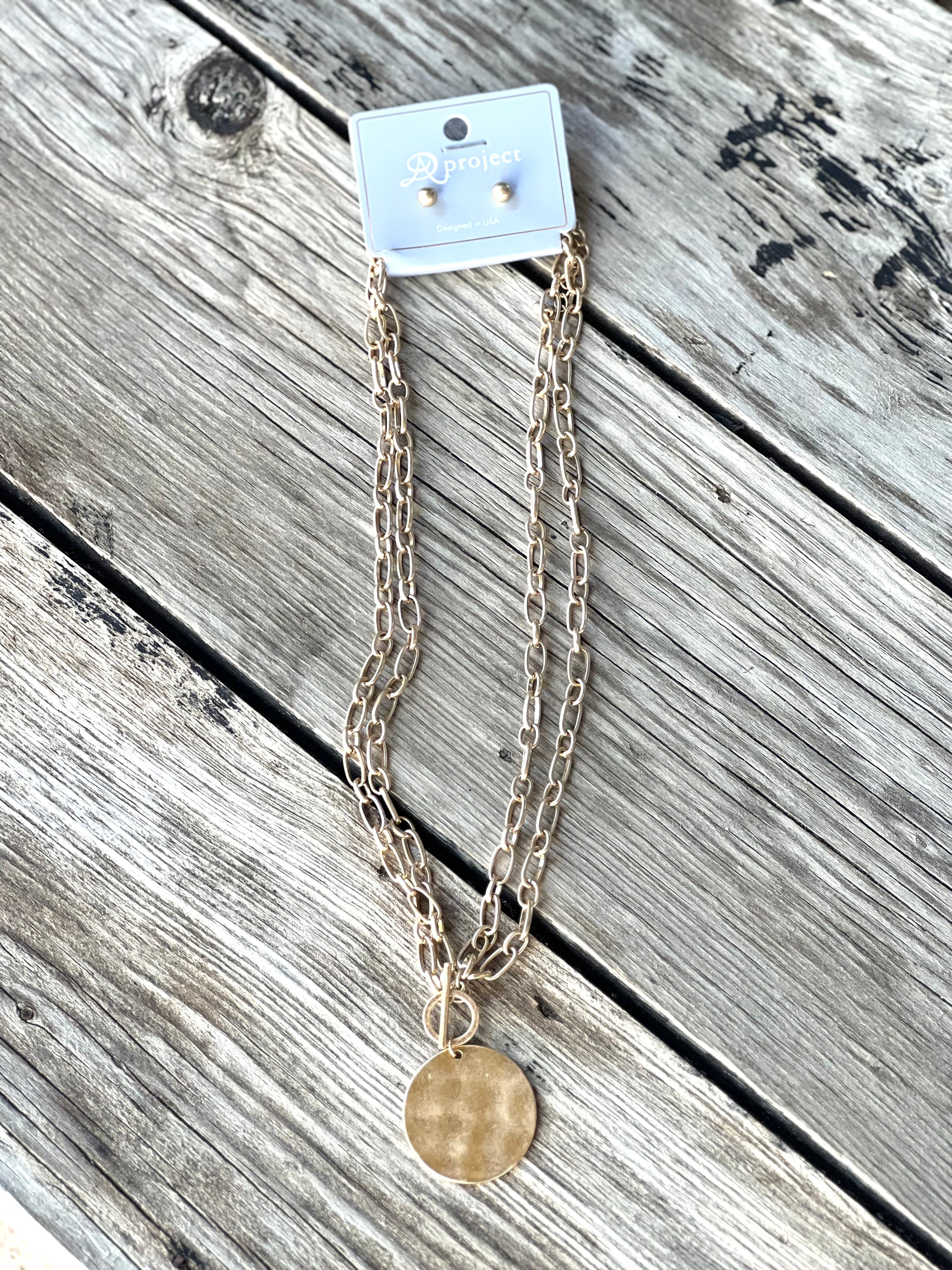 Mandy Gold Plated Chain Necklace Set w/Charm