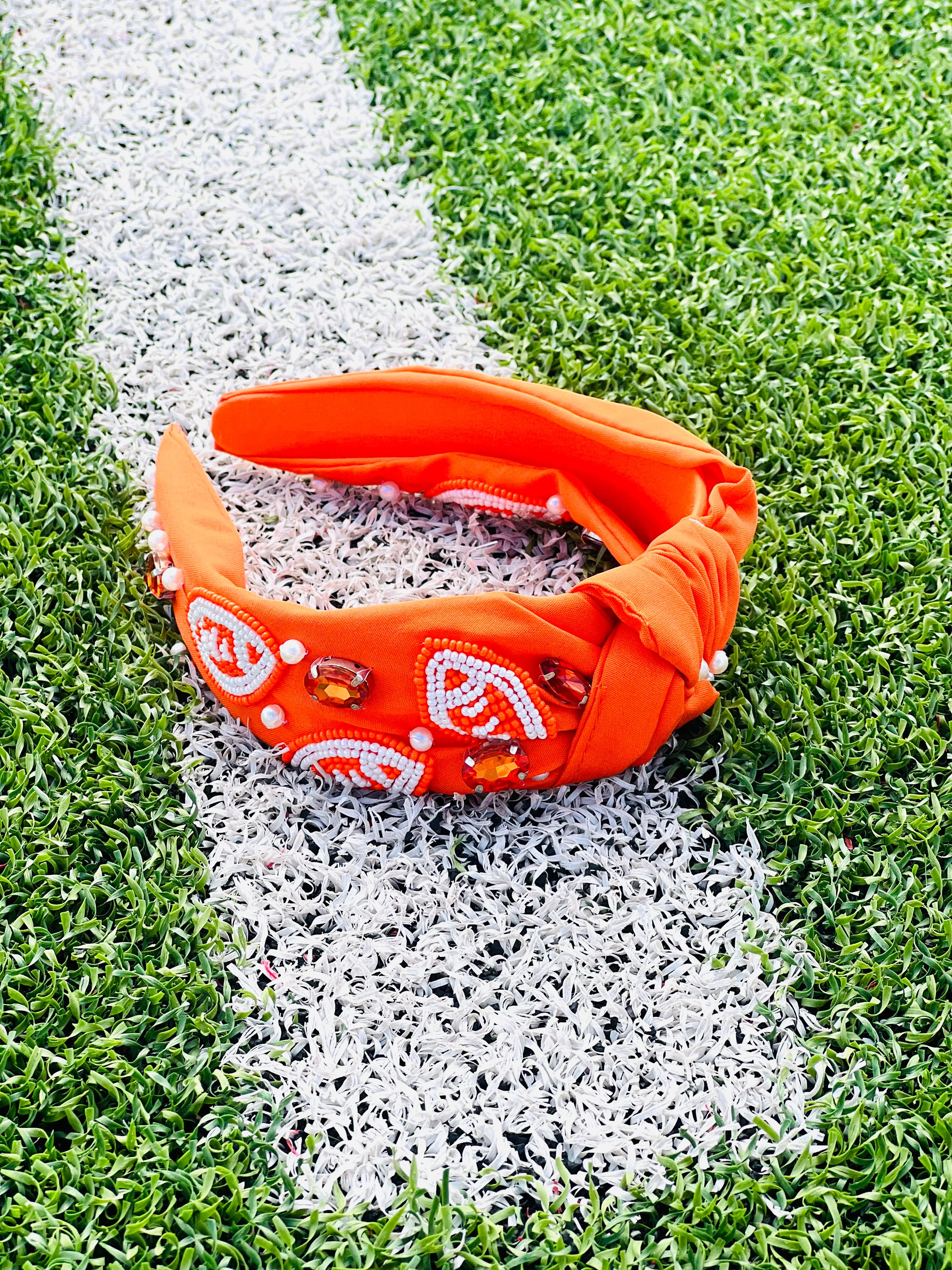 Orange & White Football Bead Headband