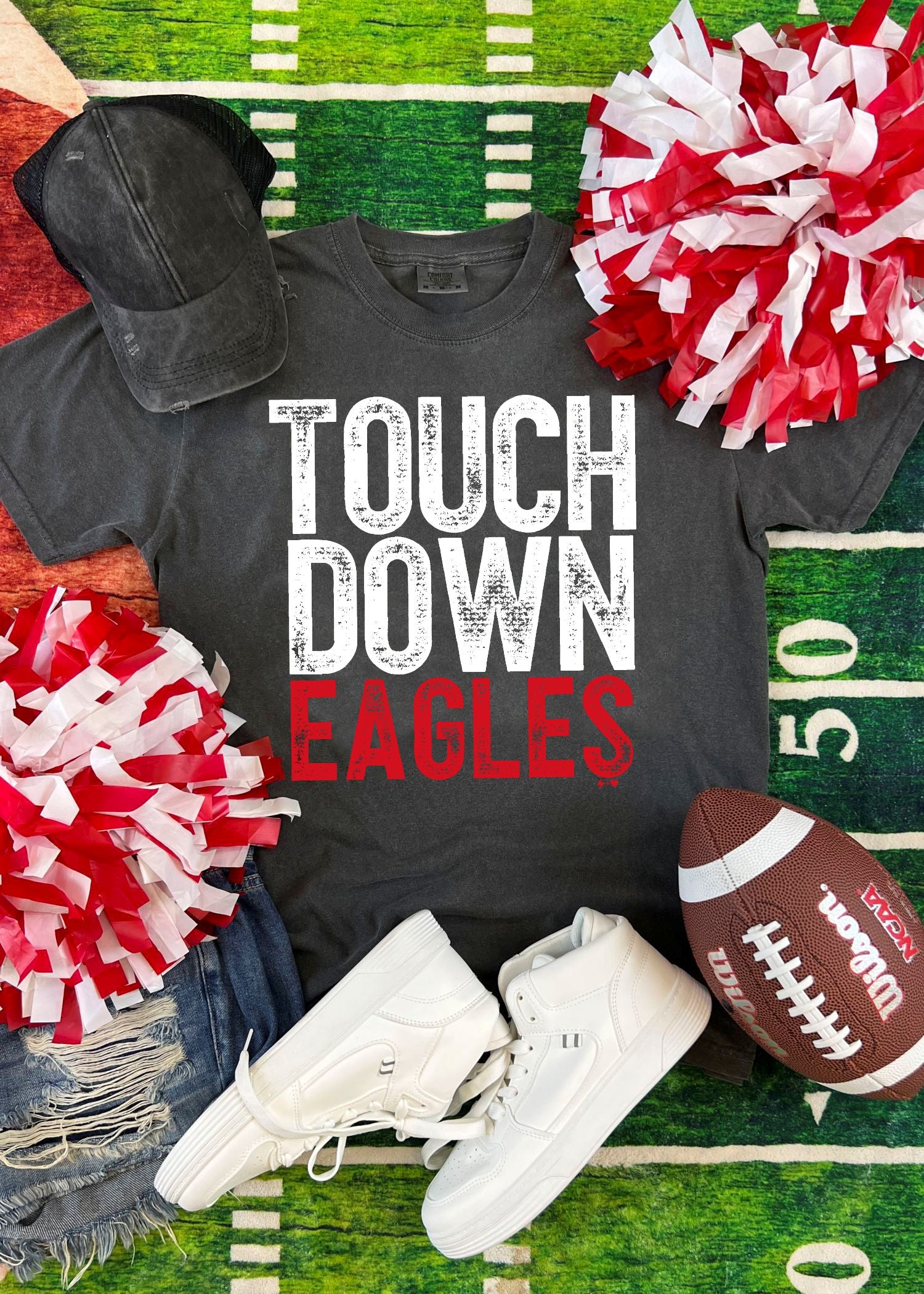Distressed Touchdown Eagles Tee (light grey)