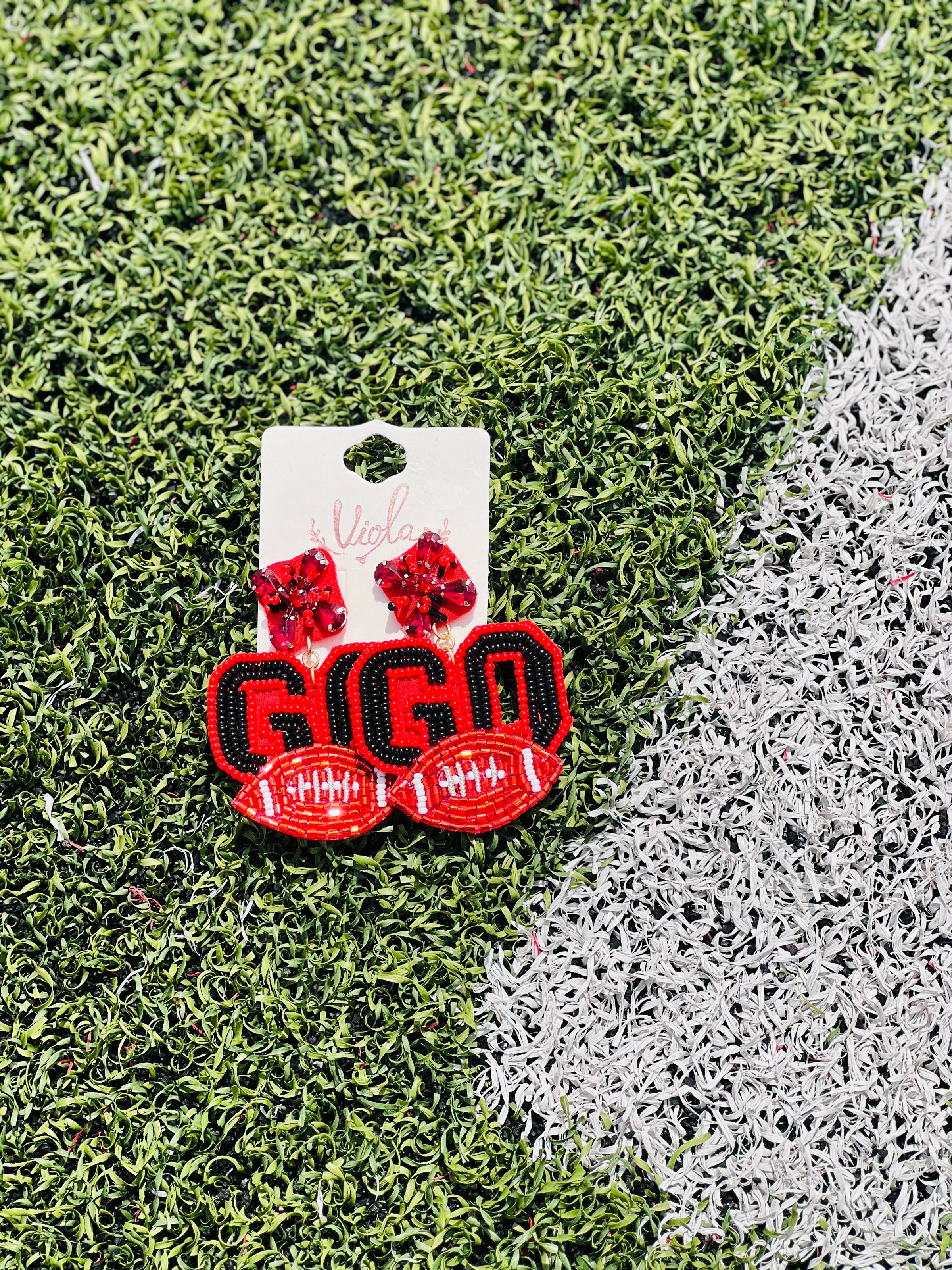 Red & Black Go Fball Bead Earrings