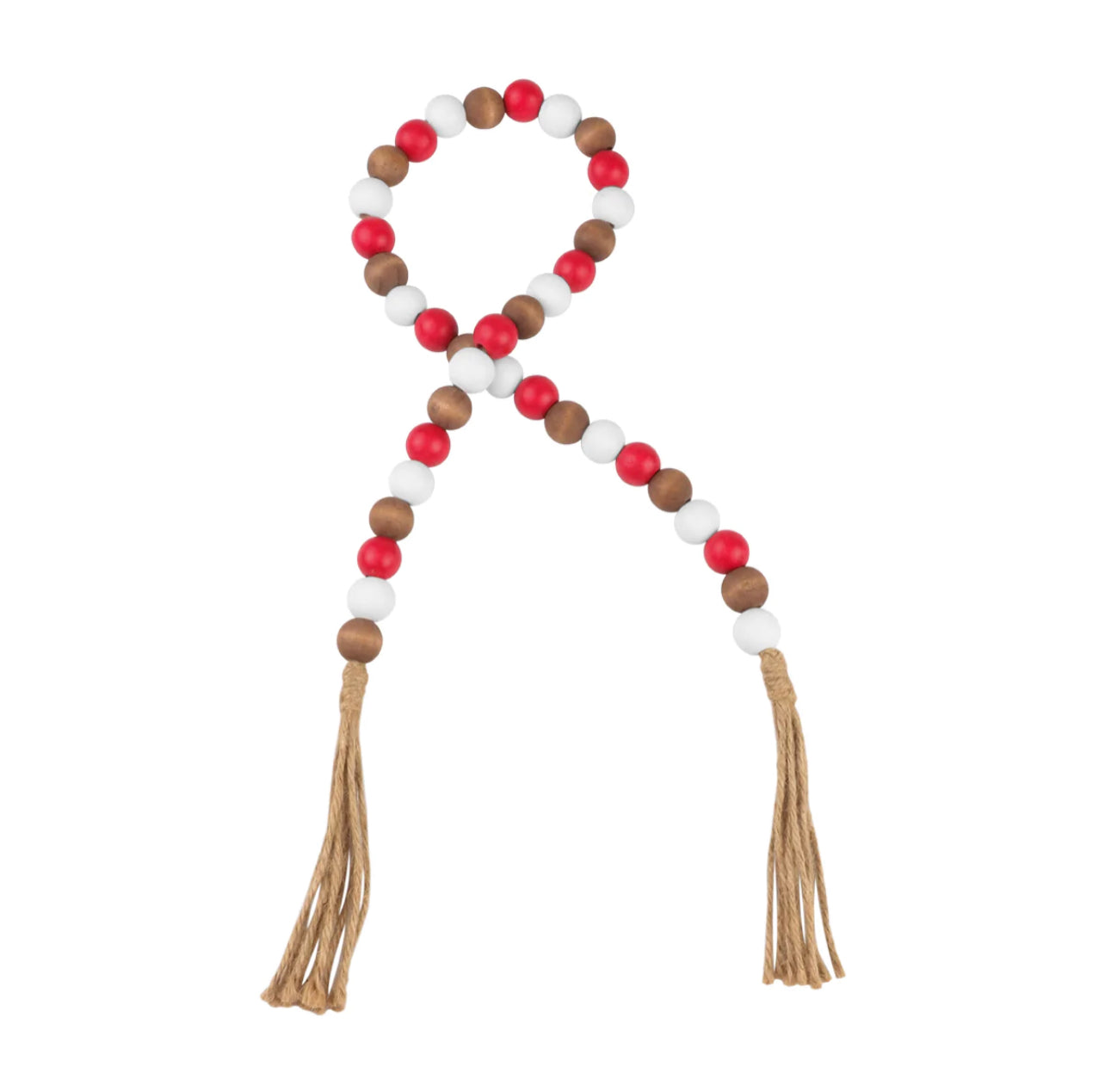 Red, White & Wood Beaded Tassel