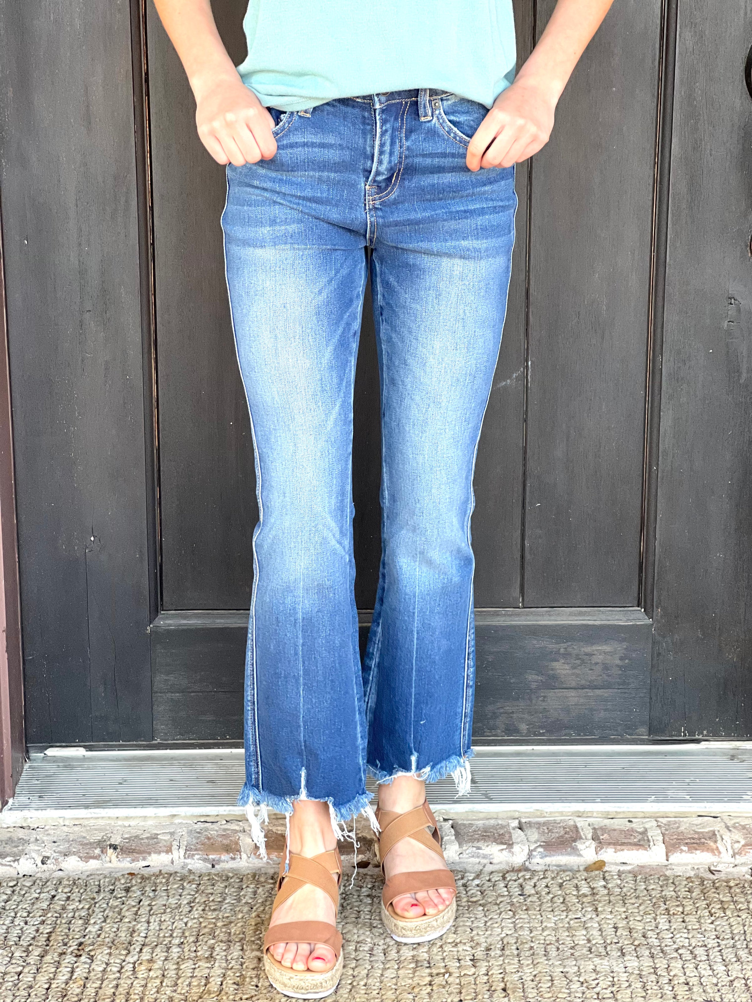 Mica | Dark Wash High-Rise Crop Flares