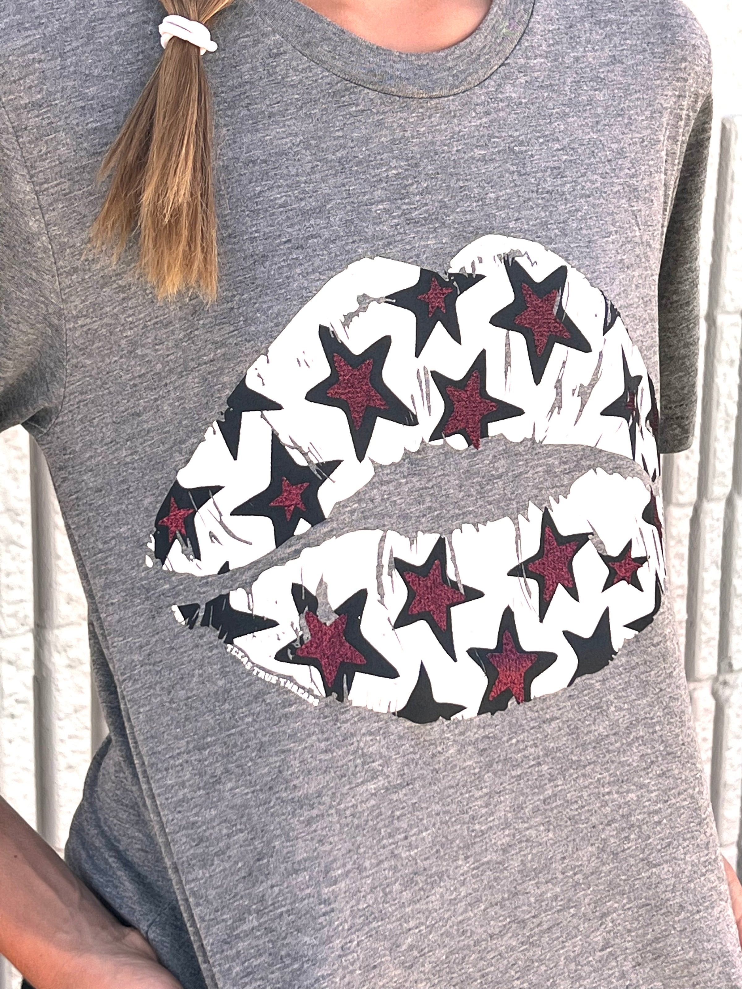 Maroon Star Lips Crew Tee