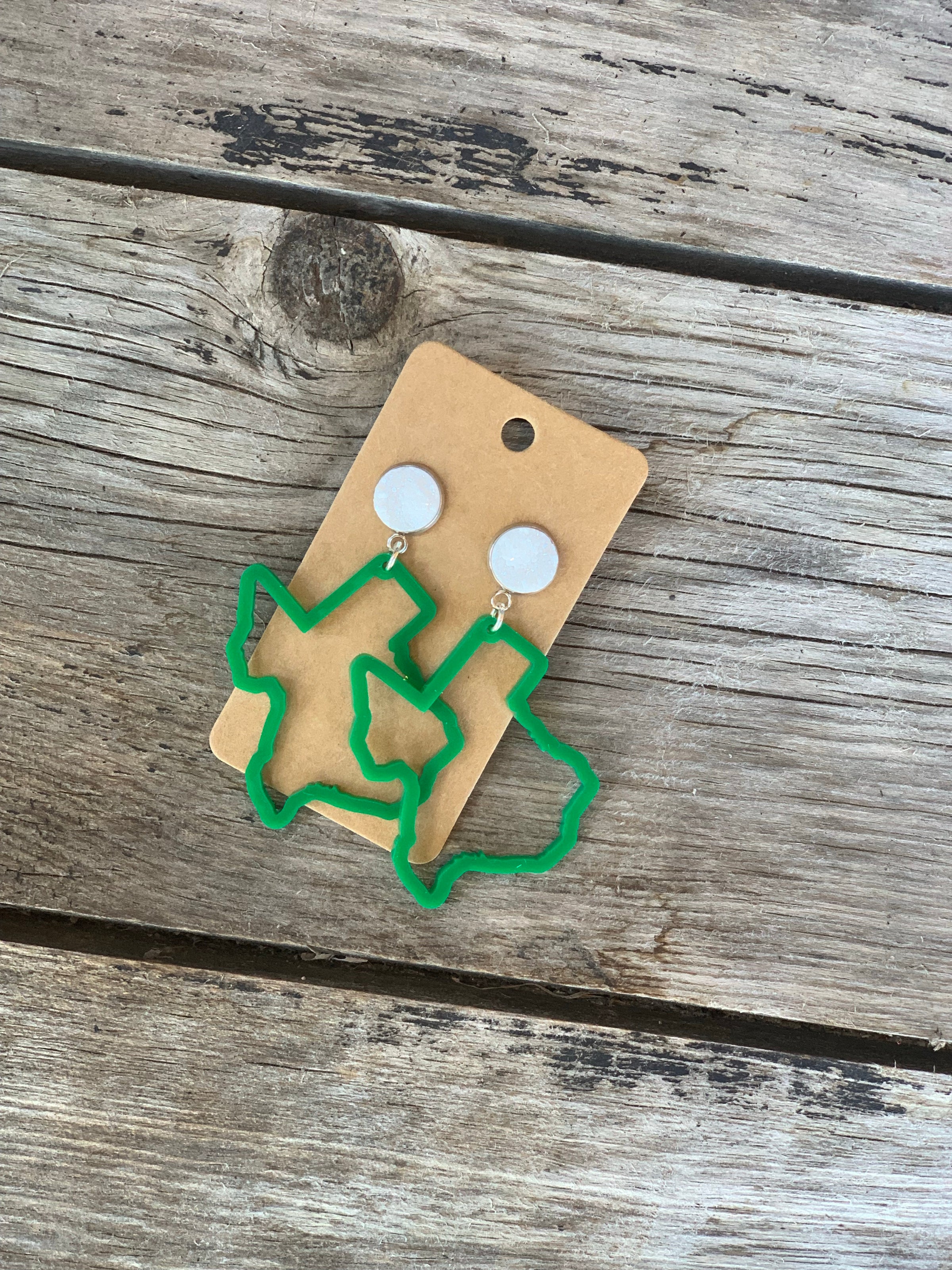 Green Texas w/White Druzy Earrings