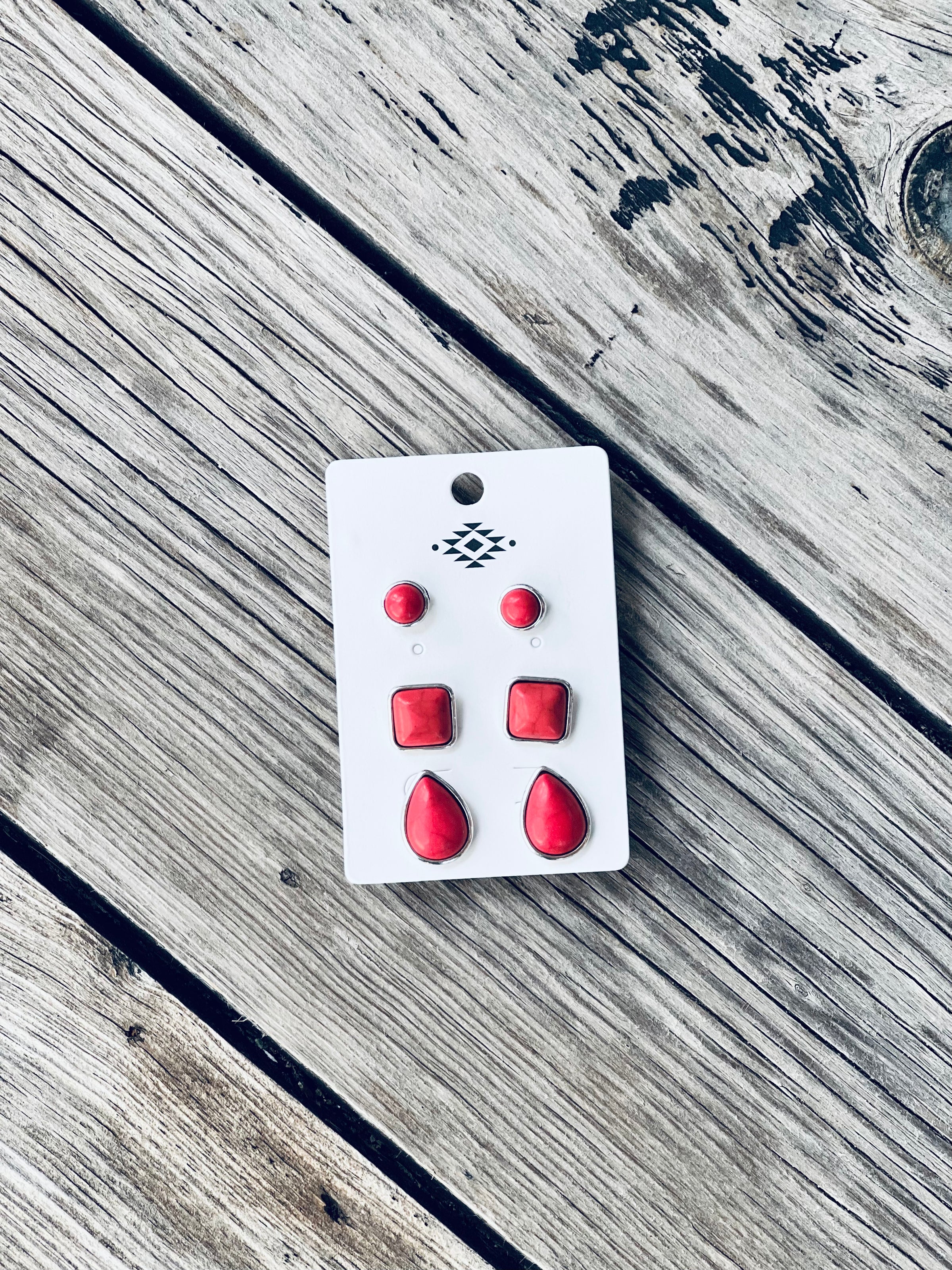 Matte Red Mix Stud Trio Set
