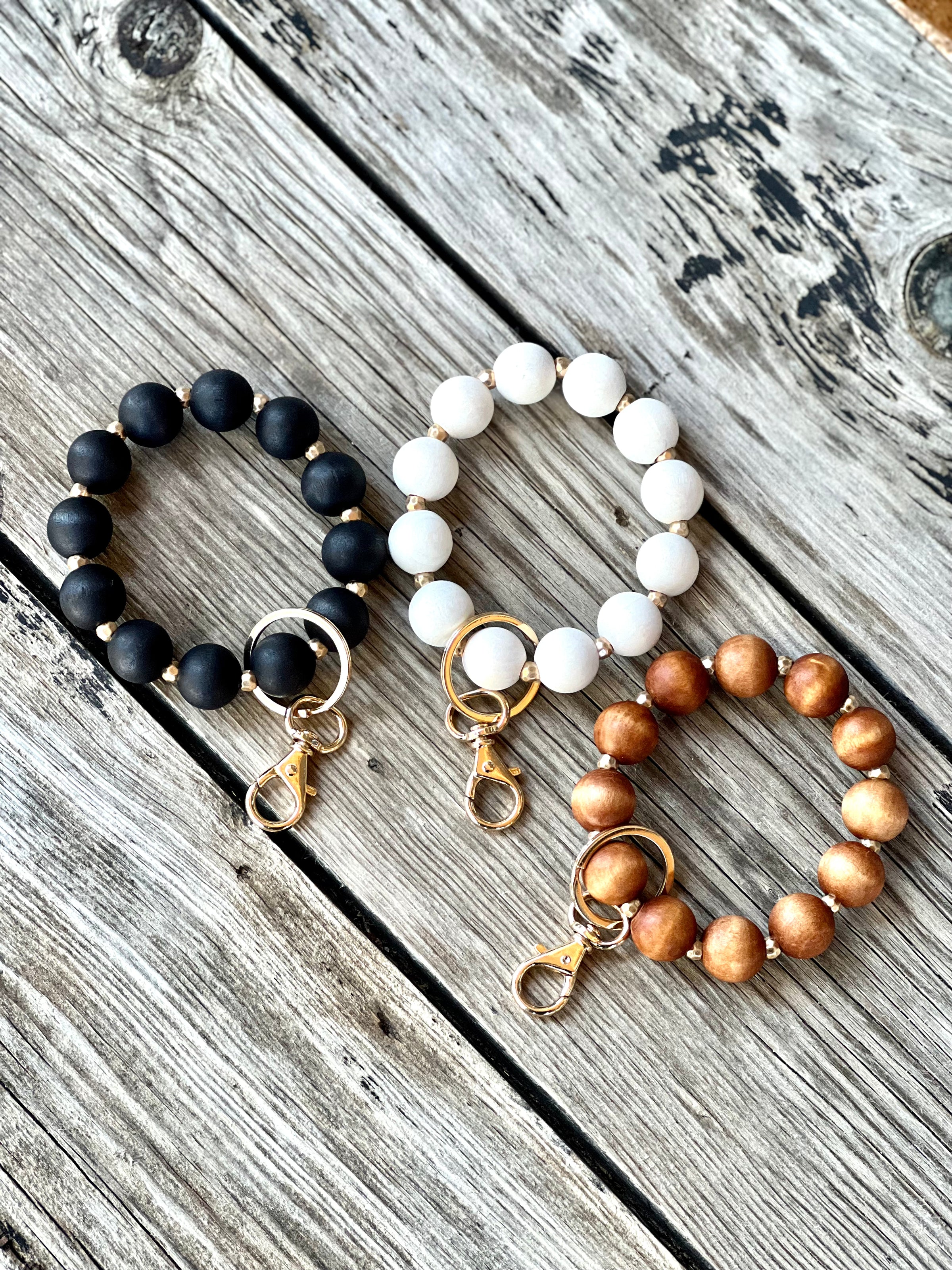 Wood & Gold Bead Keyring