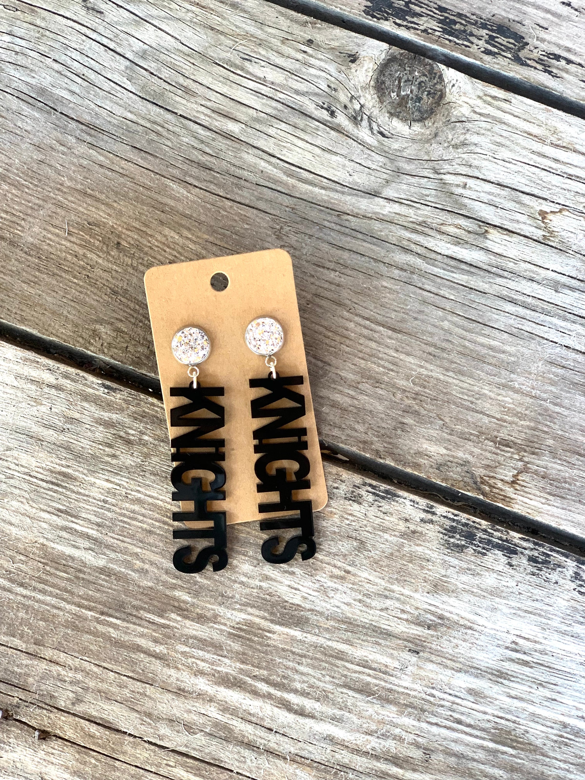 Knights w/Silver Druzy Mascot Earrings