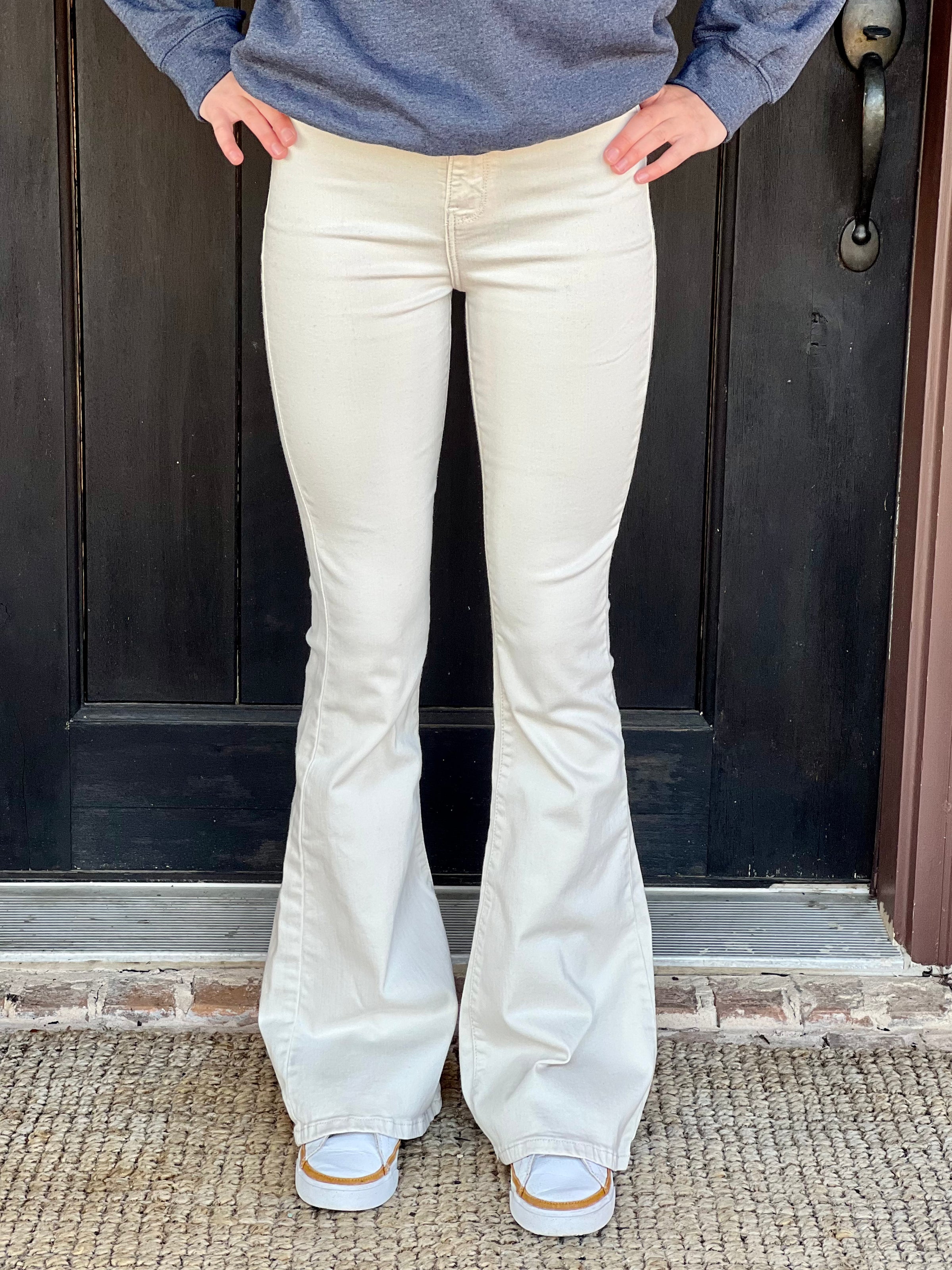 Cello | Cream Denim High Rise Super Flare Jean with Clean Hem (run small)