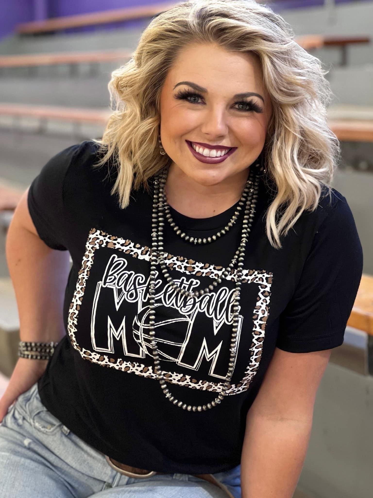 Basketball Mom Tee in White Leopard Print
