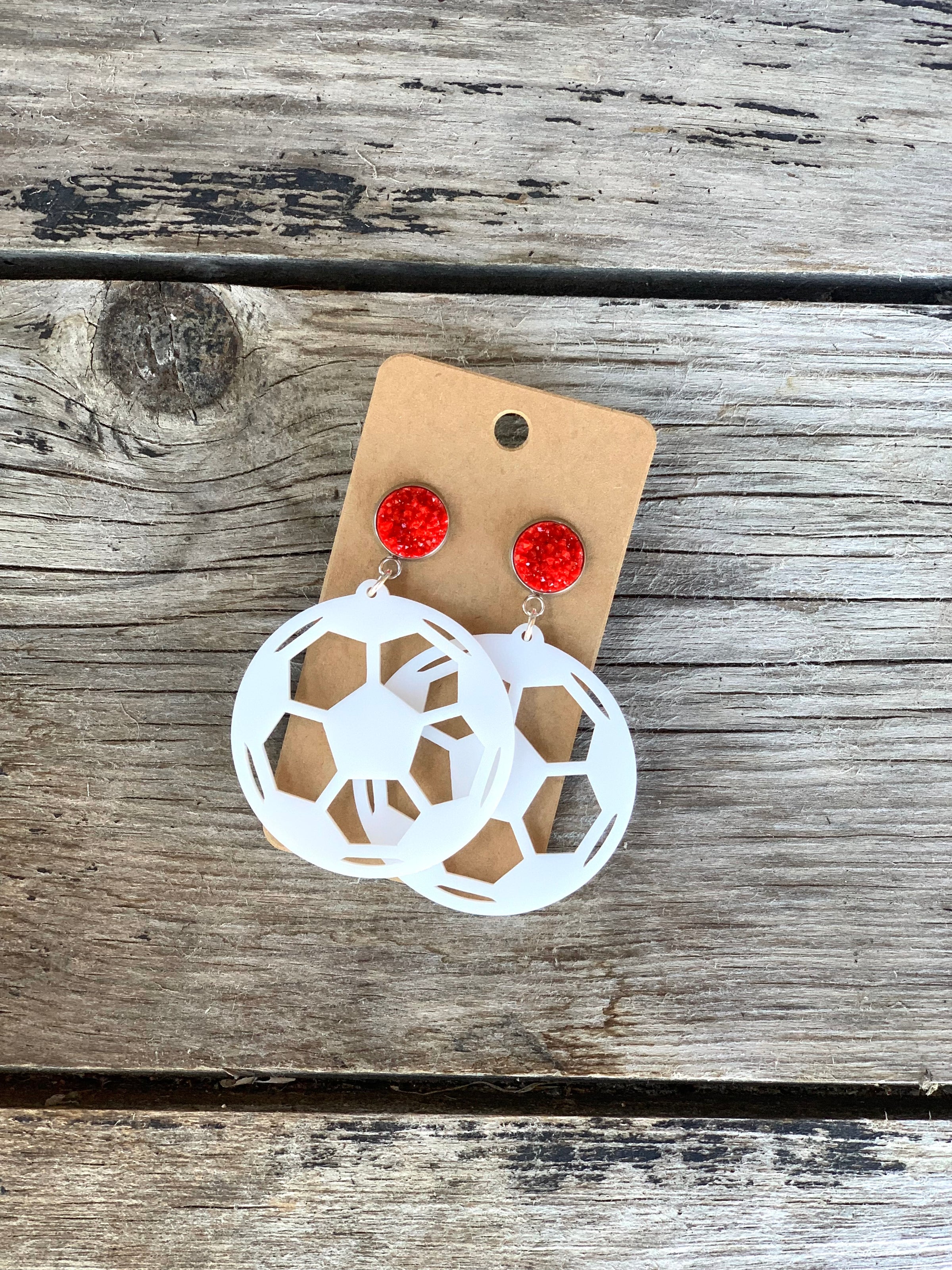 Soccer w/Red Druzy Earrings