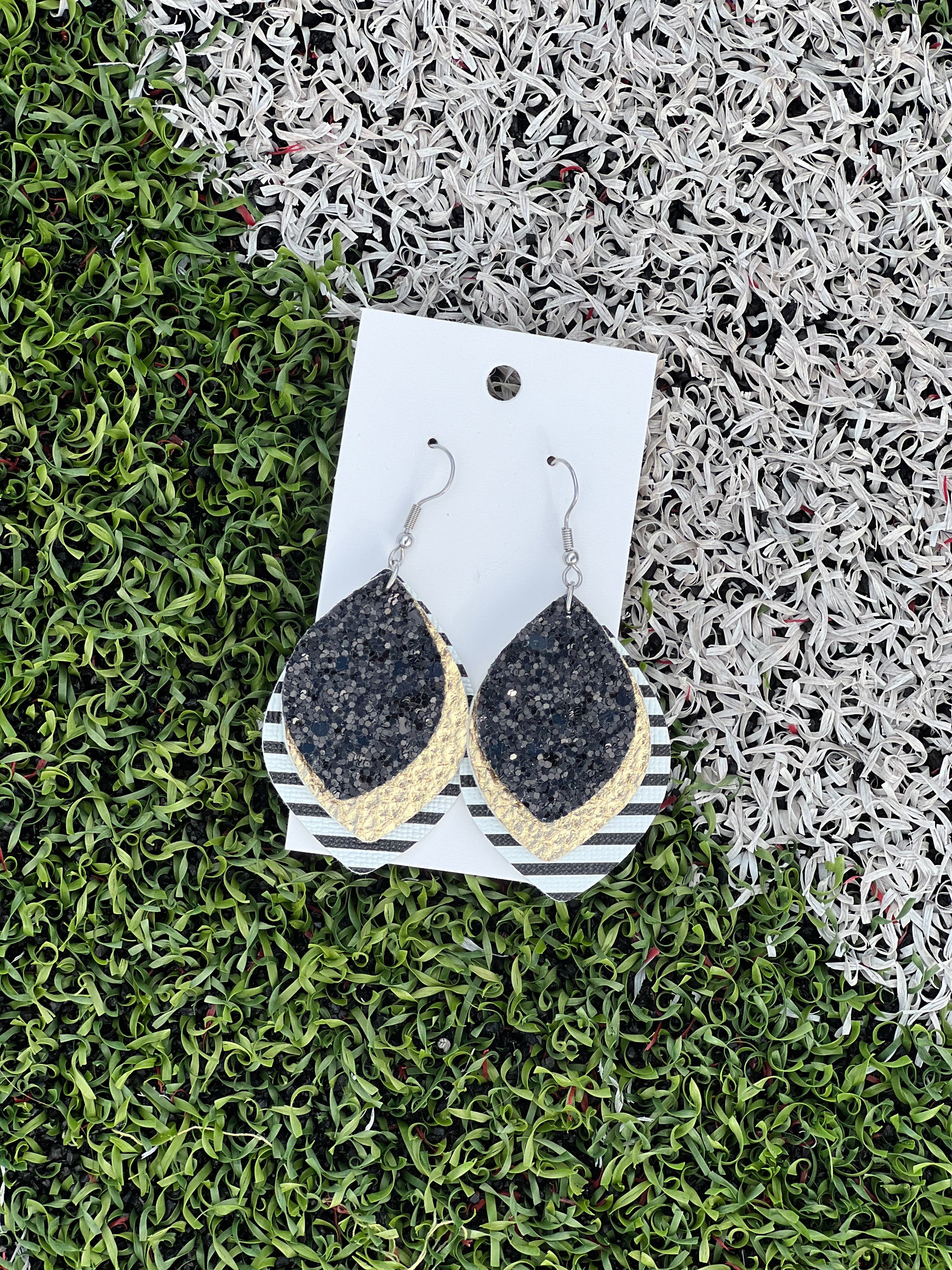 Gold & Blk Striped Spirit Layers Earrings