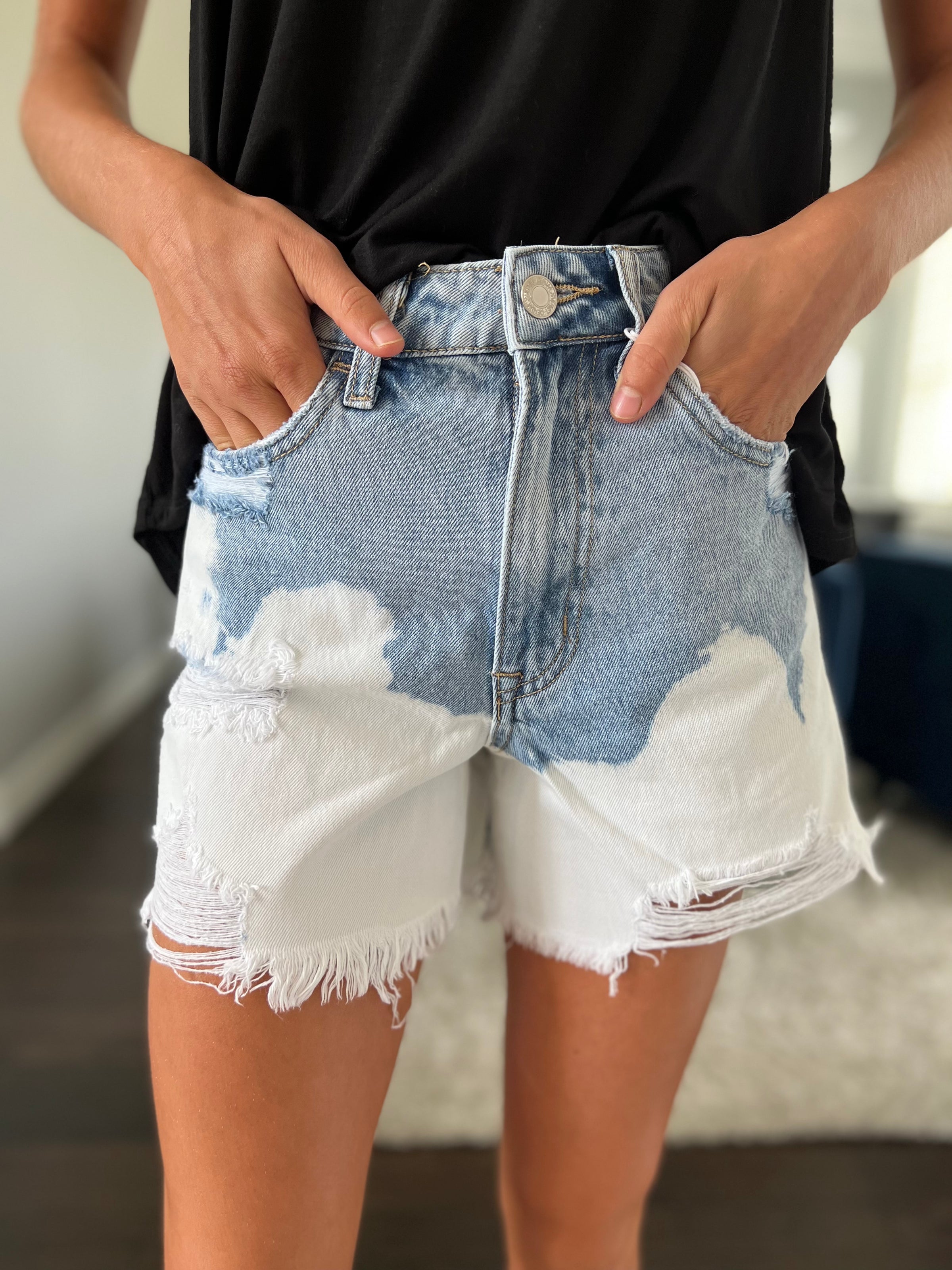 Tranquil Bleached Denim Mom Shorts