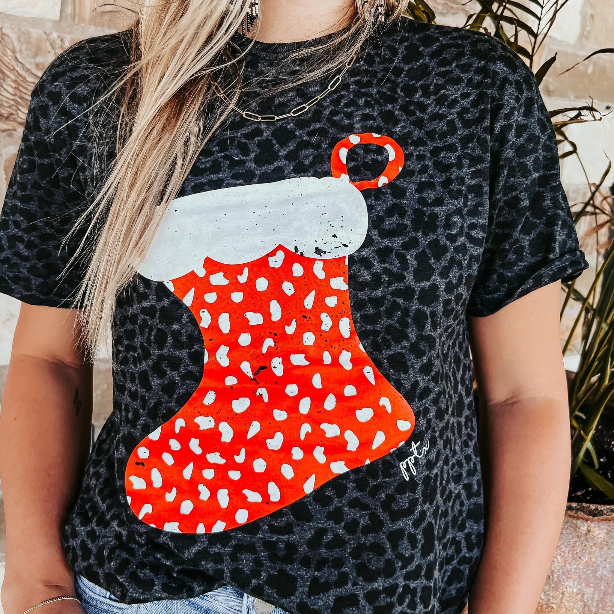 Spotted Stocking on Black Leopard Tee