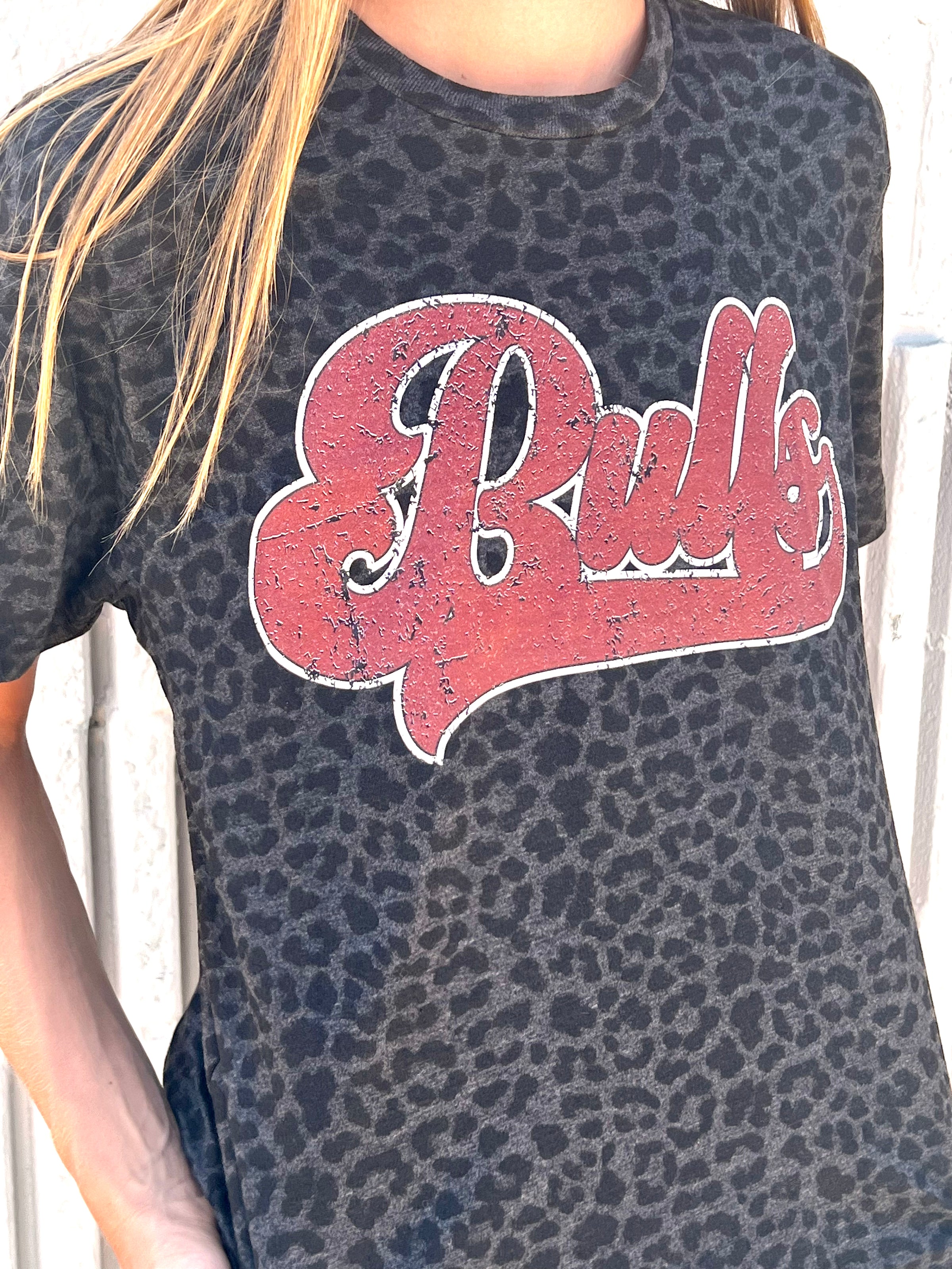 Black Leopard Bulls Script Tee