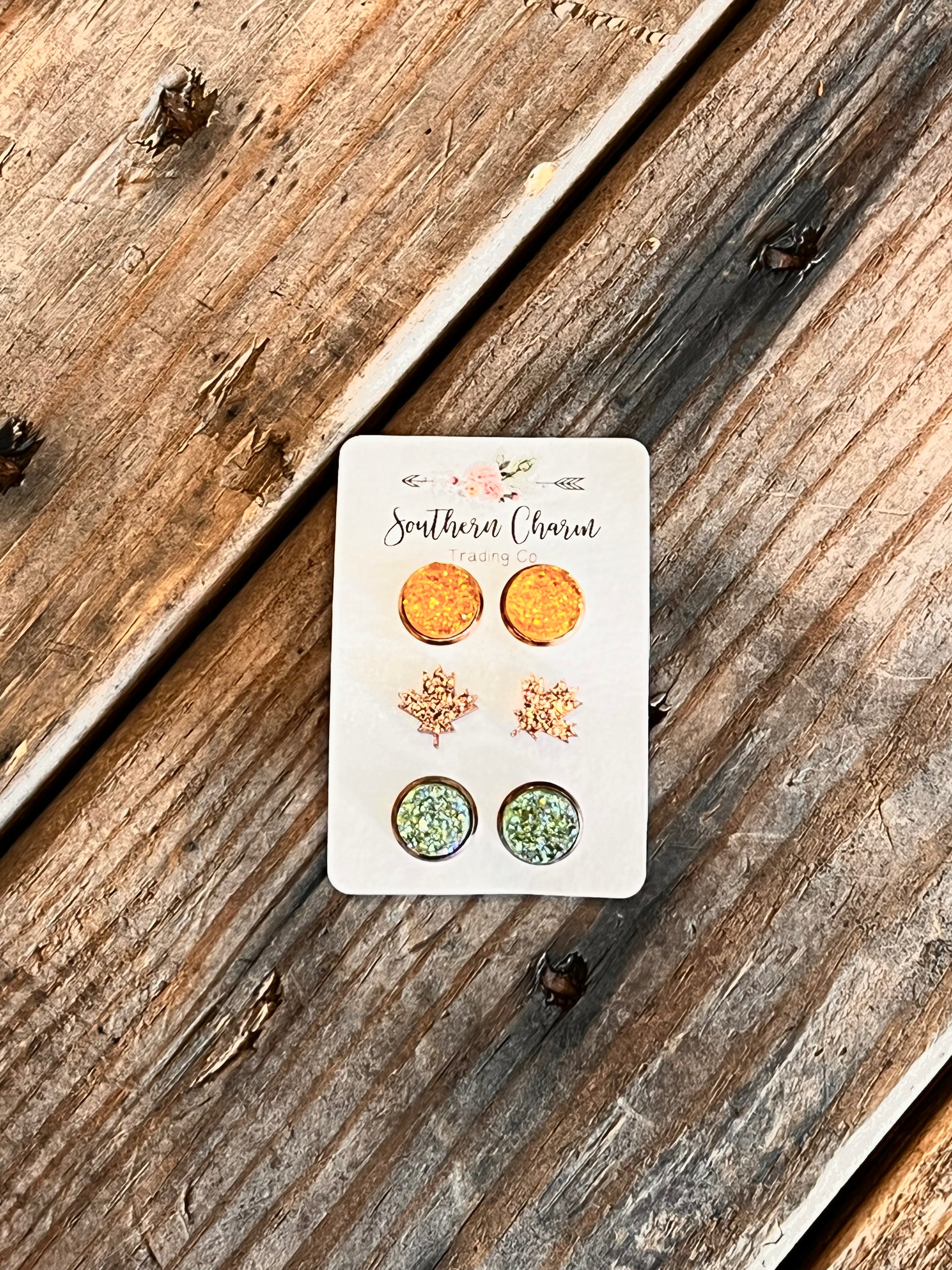 Fall Leaf Druzy Stud Set