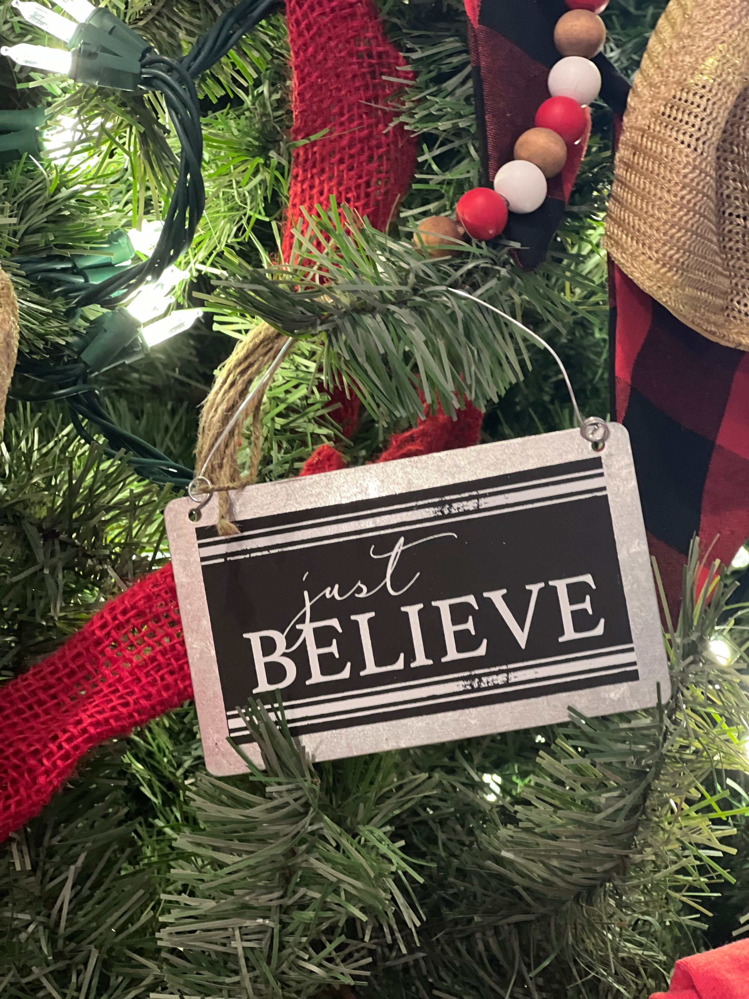 Just Believe Black Tin Ornament
