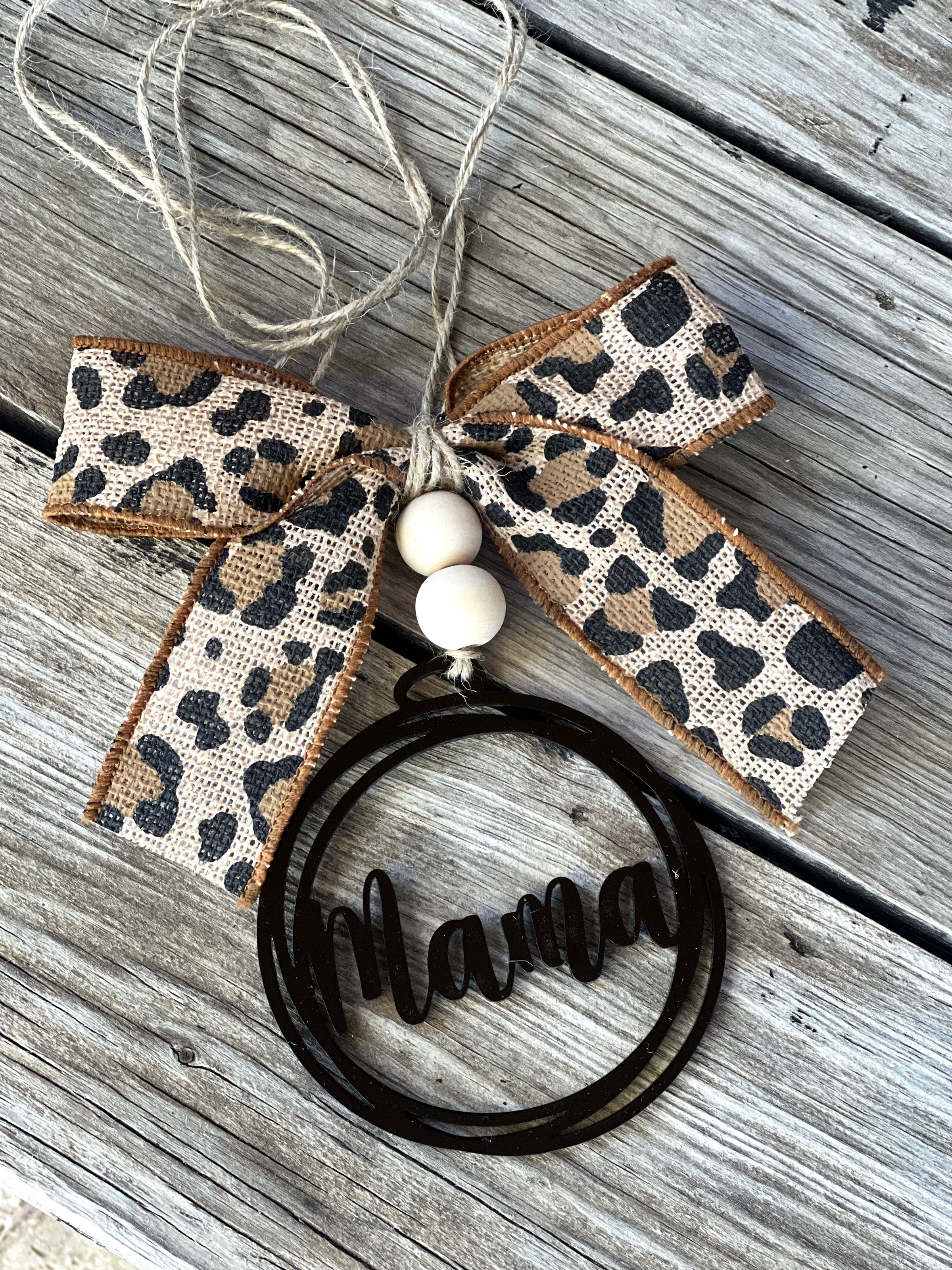 Leopard Bow & Black Mama Car Charm