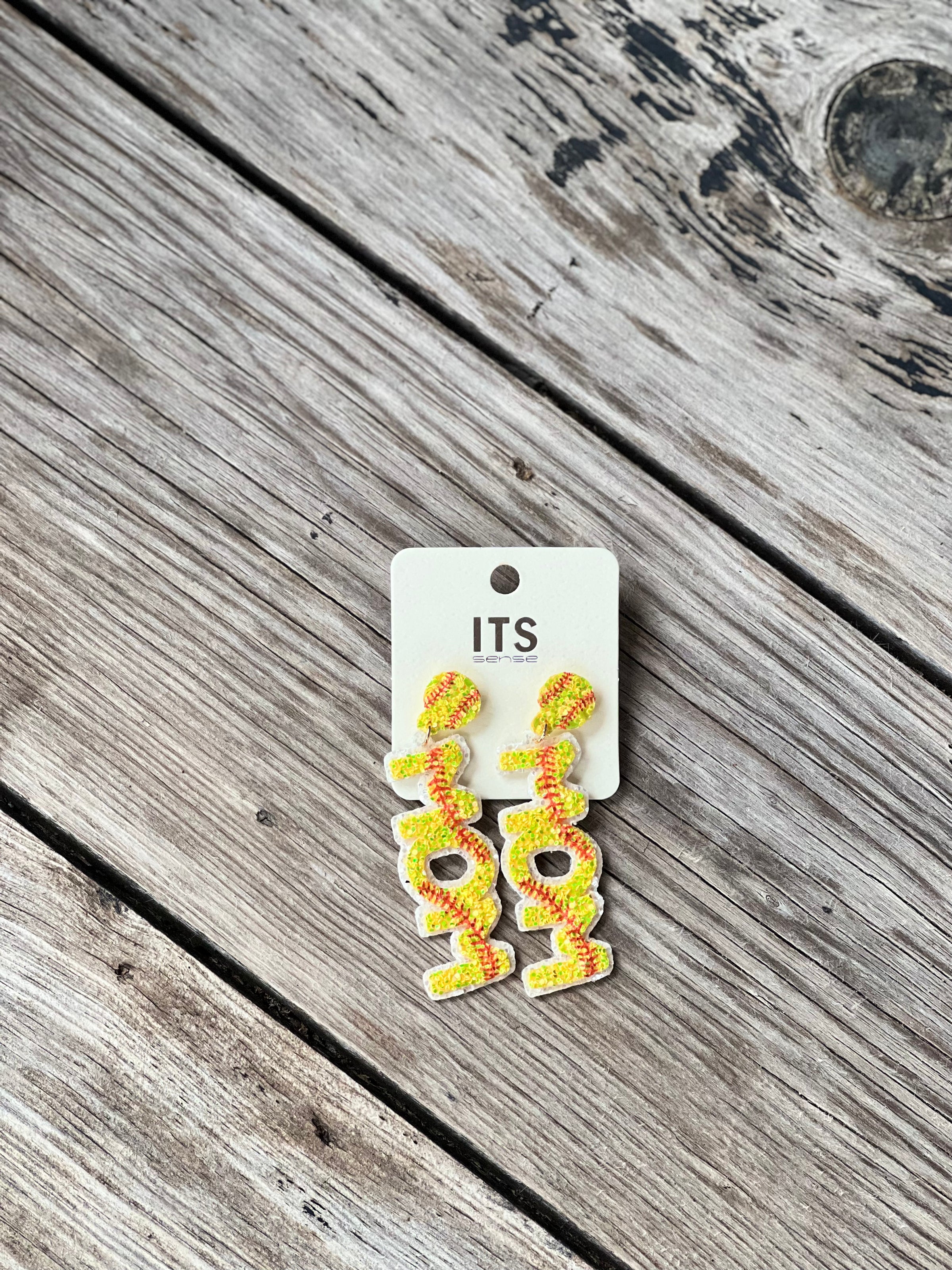 Bling Softball Mom Stacked Earrings